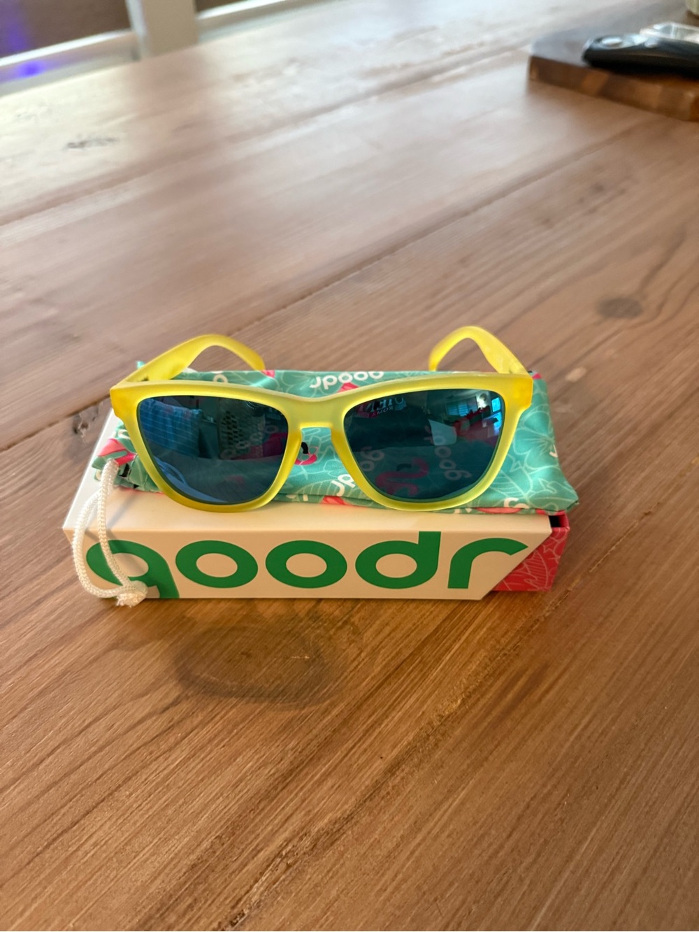 Yellow Sunglasses with Blue Lenses